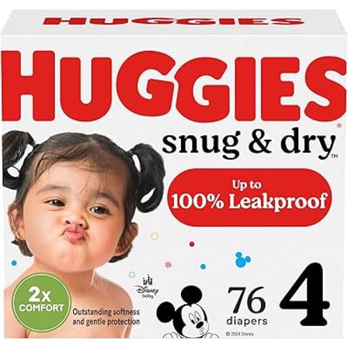 Huggies Size 4 Diapers, Snug & Dry Baby Diapers, Size 4 (22-37 lbs), 76 Count, Packaging May Vary