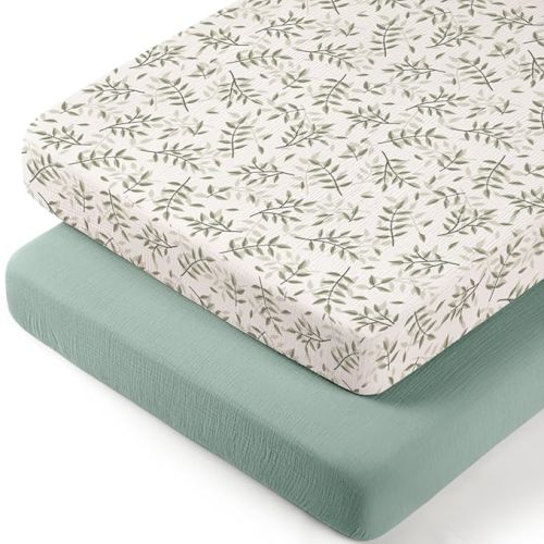 lulumoon Baby Bassinet Sheets Muslin: Cotton Bedside Bassinet Sheets Leaf for Boys - Fitted for Bedside Sleeper Mattress