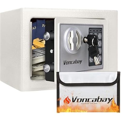 Voncabay Money Safe Box for Home with Sensor Light & Fireproof Security Safe Box for Money Safe with Keys & Pass Code, Lock Box Fireproof Safe with Digital Keypad White