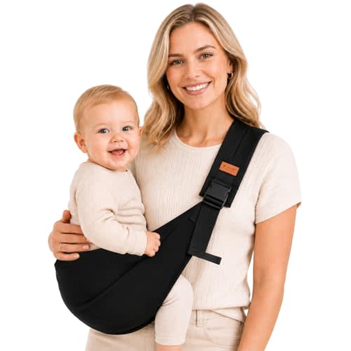 Baby Sling Carrier, Baby Carrier Newborn to Toddler with Adjustable Strap, Non-Slip Baby Half Wrapped Sling Hip Carrier 10-30lbs, Black