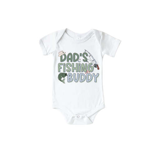 Dad's Fishing Buddy Graphic Bodysuit & Kids Tee | White