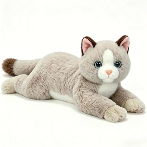 18 Inch Cat Stuffed Animals,Realistic Plush Throw Pillow,Soft Kawaii Kitty Plush Toy Gift for Kids Boys Girls (Off-White)