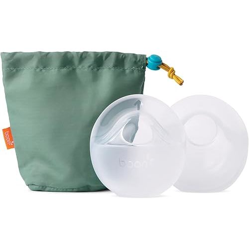 Boon Trove Silicone Manual Breast Pump Set - Hands Free Breast Milk Collector - Includes Canvas Travel Pouch - Breastfeeding Essentials - 2 Count