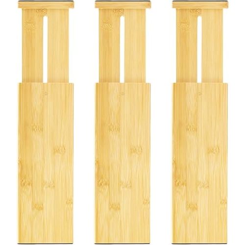VaeFae 3 Pack Bamboo Drawer Dividers, 4" High Adjustable 11.9-17.1" Clothes Drawer Organizers, Expandable Separators for Bedroom/Bathroom/Kitchen/Office Storage