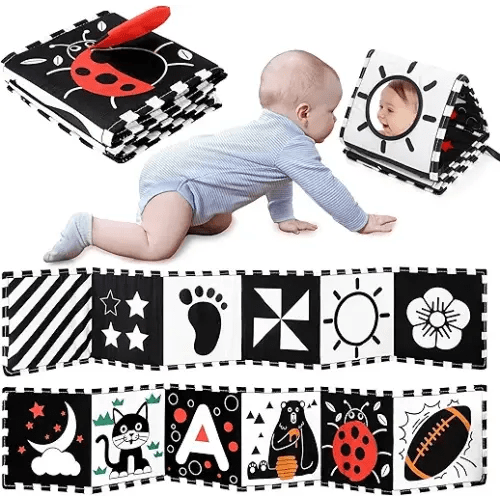 URMYWO Black and White Baby Toys, Tummy Time High Contrast Newborn Toys 0-3 Months, Soft Baby Book, Visual Stimulation Montessori Sensory Infant Toys 0-6-12 Months, Shower Gift for Boys Girls
