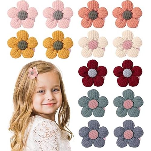 14 Pcs Baby Hair Clips Baby Girl Flowers Hair Clips Cute Non Slip Hair Snap Barrettes Thick Thin Floral Hair Accessories for Infant Toddler Kids Little Girl (Pink)