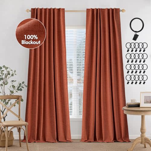 MIULEE 100% Blackout Curtains 90 inches Long, Curtains for Bedroom Black Out Window Treatments Thermal Insulated Room Darkening Drapes Back Tab Rod Pocket, Terracotta Fall Decor 2 Panels