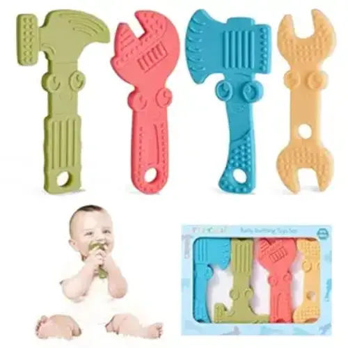 TYRY.HU Baby Teething Toys for Babies 0-6 Months 6-12 Months, BPA Free Silicone Baby Molar Teether Chew Toys, Hammer Wrench Spanner Pliers for Boys Girls, Soft-Textured, Easy to Hold & Clean, 4 Packs