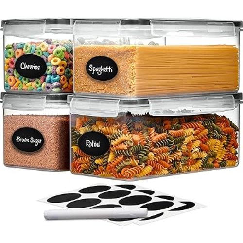 Large Airtight Food Storage Containers with Lids Set of 4 3.2L - 102 fl. oz Pasta storage Containers, BPA Free Plastic Spaghetti container - Air Tight Canisters for Kitchen Pantry Organization