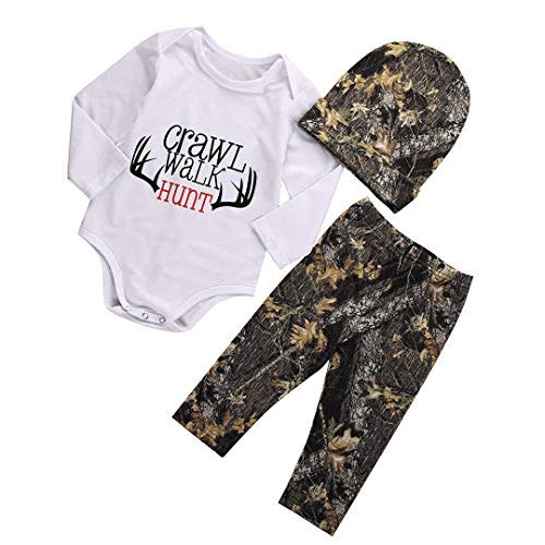 Gureui Newborn Baby Boy Clothes Long Sleeve Romper Onesie Camo Pants with Hat Infant Outfit