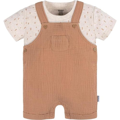 Gerber Unisex Baby Gauze Overall Romper and T-Shirt Set