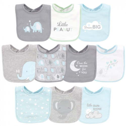 Luvable Friends Elephant Baby Boy Machine Washable and Absorbent Cotton Baby Bib, Blue