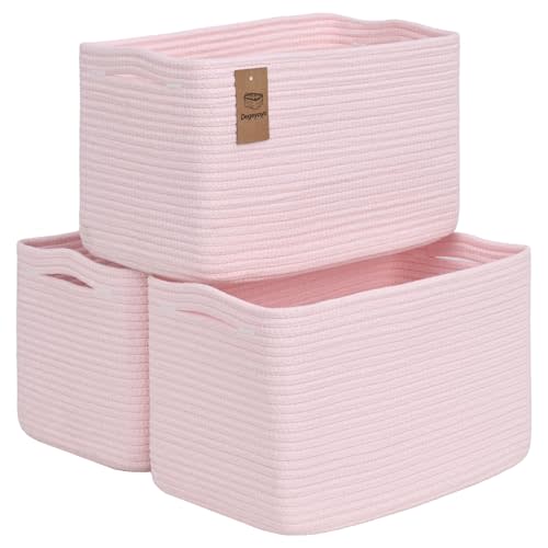 Degeyoyo Woven Storage Baskets, Pink Baskets for Organizing, 3 Pack Woven Basket for Storage, Storage Baskets for Shelf, Towel, Toy, Book, Closet, Baby 15"×10"×9"