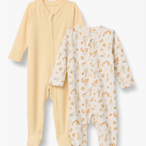 3-6M Amazon Essentials x Sofia Grainge Unisex Babies' Cotton Footed Sleep and Play Bodysuit, Pack of 2
