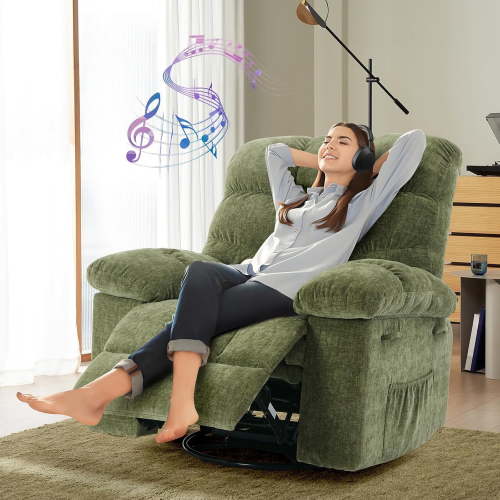 Studyset Recliner Chair, 360° Swivel Rocker Chair for Small Spaces,Upholstered Fabric Glider Nursery Chair with Side Pockets for Living Room,Q235 Steel Frame,Chenille Fabric, Tool-Free Assembly