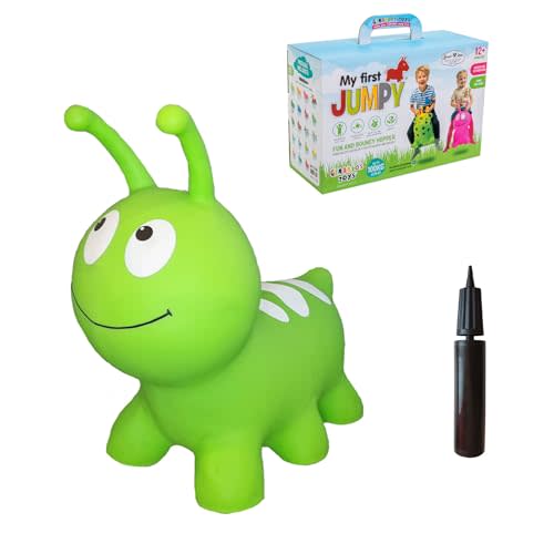 Jumpy Inflatable Bouncer - Animal Ride on Toy for Kids, Toddler’s, Boys, and Girls – Stable and Durable for Indoor and Outdoor Play, Pump and Birth Certificate Included - Green WORMY