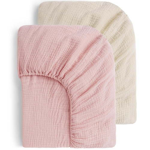 Yoofoss Muslin Crib Sheets for Boys Girls 100% Cotton Fitted Baby Crib Sheet 2 Pack Soft and Breathable for Standard Crib Mattress & Toddler Mattress 52"x28" Apricot&Pink
