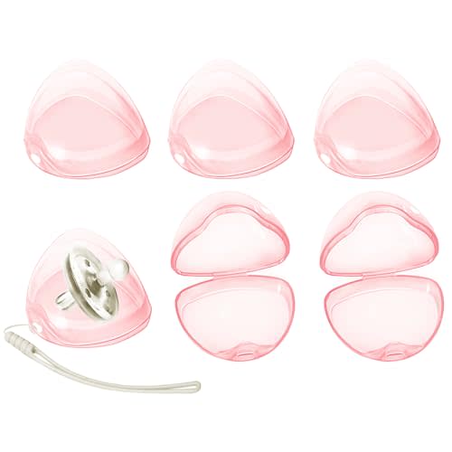 Nisxabebe Pacifier Case,6 Pack BPA Free Pacifier Holder Case with Lanyard for Diaper Bag,Pacifier Container Box for Baby Binky Nipple Travel,Essential Pacifier Accessories,Easy to Clean,Pink