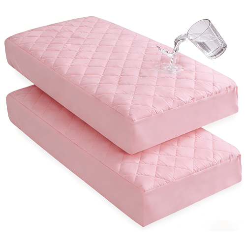 Lorviah 2 Pack Waterproof Crib Mattress Protector 24"x38", Soft Quilted Fitted Sheet, Breathable Noiseless Hypoallergenic Mattress Cover, Pink