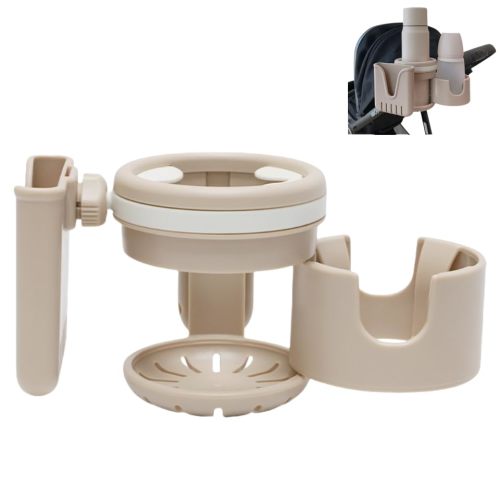 3-in-1 Stroller Cup Holder, Baby Stroller Accessories with Bottle Holder, Phone Mount, and Drink Caddy for Strollers, Perfect for Parents on The Go (Beige)