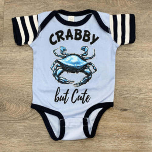 Crabby But Cute (Light Blue & Navy Stripe) / Baby Onesie