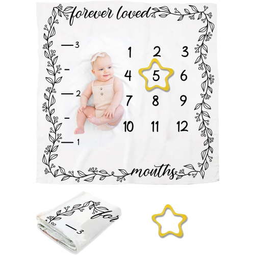 1 Pc Monthly Milestone Blanket Polyester Months Blanket Gender Neutral Photo Blanket for DIY Woodland Nursery Decor Photography Background Prop Decor