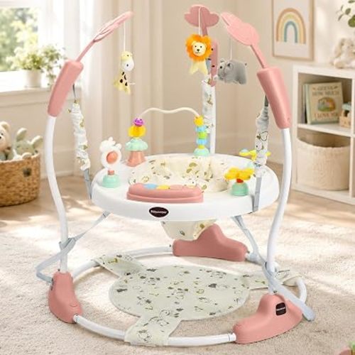 TODEFULL Baby Activity Center, 3-in-1 Baby Jumper Activity Play Center 5 Detachable Interactive Toys, Music & Sound, 360° Rotary Seat, 3 Heights, Infant Stationary Activity Center for Baby (Pink)