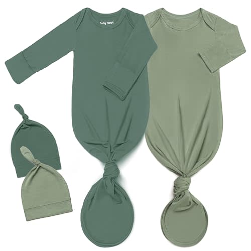 2Pk Newborn Knotted Gown Set, Soft Baby Sleep Sack & Hat, Boys Girls Clothes, Easy Diaper Change Baby Gift