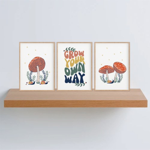 Mushroom Print Snail Print Retro Mushroom Nursery Printable Mushroom Poster Cottagecore Nursery Grow Your Own Way Wall Art Cottagecore Baby