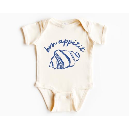 Super Cute Bon Appétit Baby Bodysuit, Croissant | Funny French Foodie Infant One Piece | Baby Shower Gift Idea Boy, Girl | France Travel