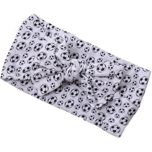 BBTDIN Baby Girls Soccer Headband Turban Infant Football Hairband Bowknot Newborn Soccer Bow Headwarp BTB10 (A1-White)