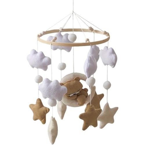 EERKEOD Baby Crib Mobile Bear Nursery Mobile for Boys Girls Teddy Velvet Mobile Nursery Decor for Infant Bedroom Hanging Baby Mobile for Bassinet Newborn Baby Gift（Brown Bear） (Brown)