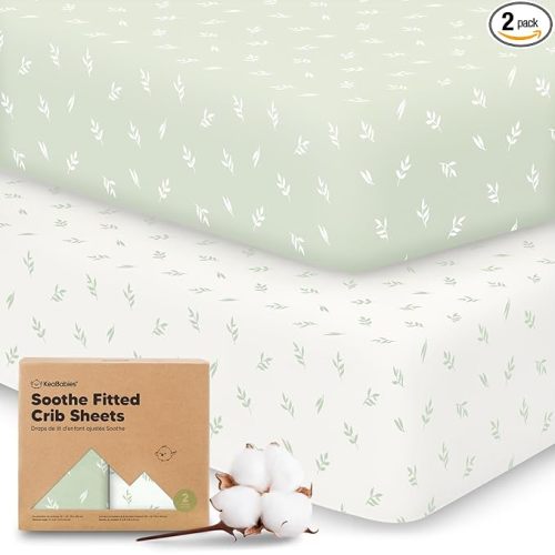 2-Pack Organic Crib Sheets for Boys, Girls - 52x28 Fitted Crib Mattress Sheet Neutral, Breathable Jersey Cotton Cover for Baby Bed, Toddler Mattress, Soft & Cute Prints (Herb)