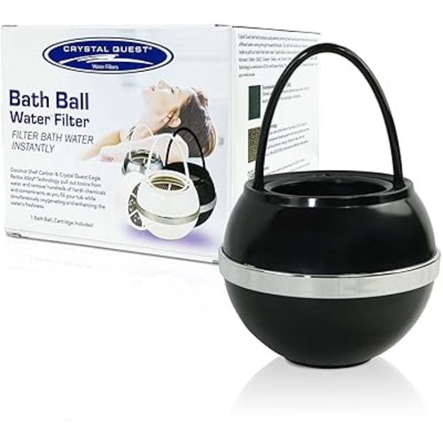 Crystal Quest Bath Ball Water Filter for Bathtub - 3-Stage Filtration, Removes Chlorine, Chloramine & Byproducts, 2,500 Gallons, BPA Free, pH Balanced Water, Fits Most Tubs, Easy Install - Black