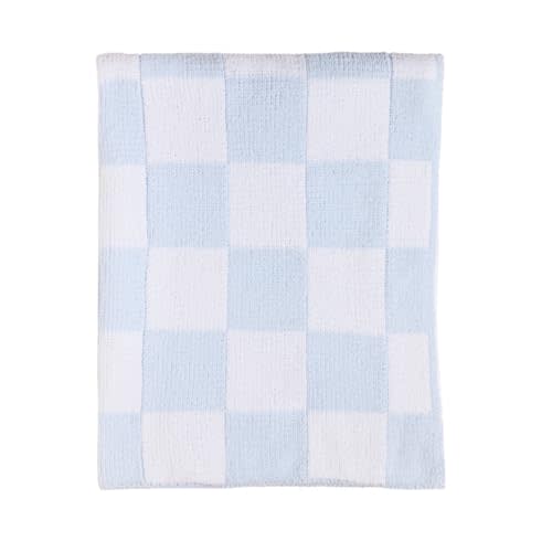 Living Textiles Chenille Knitted Blanket - Blue Check