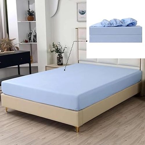 SDIII Light Blue Twin Fitted Sheet Only 2 Pack, Brushed Microfiber Fitted Sheets, Soft and Breathable, Deep Pocket Baby Blue Sheets for Twin Size Bed