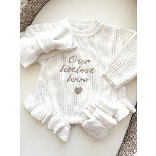 Embroidered Knit Romper Newborn Our Littlest love, Hello world, Cotton Newborn Outfit