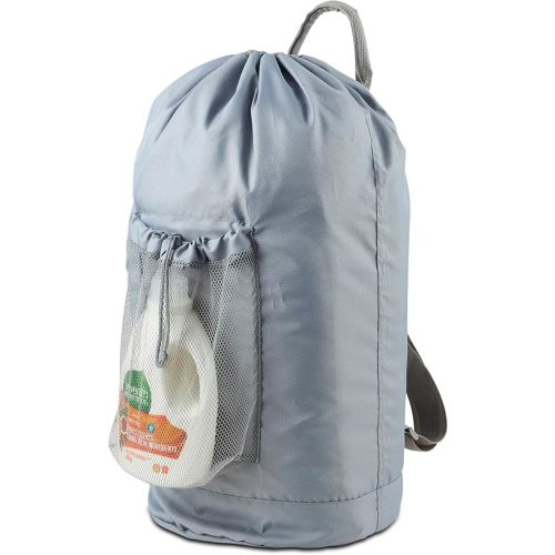 Backpack Laundry Bag, Large Laundry Backpack with Detergent Holder and Adjustable Shoulder Straps for College Travel Dorm Room (Gray)