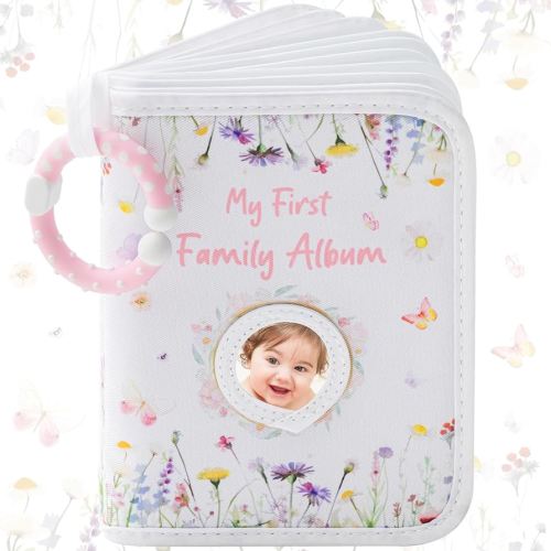 My First Photo Album for Baby Soft Toddlers Family Photo Book with Safe Mirror Holds 17 4 x 6 Photos Family Album Picture Book Gift for Newborn Toddler Kids Baby Shower(Flower)