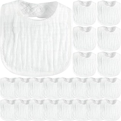 Zhanmai 20 Pack Muslin Baby Bibs Adjustable White Drool Bandana Bibs