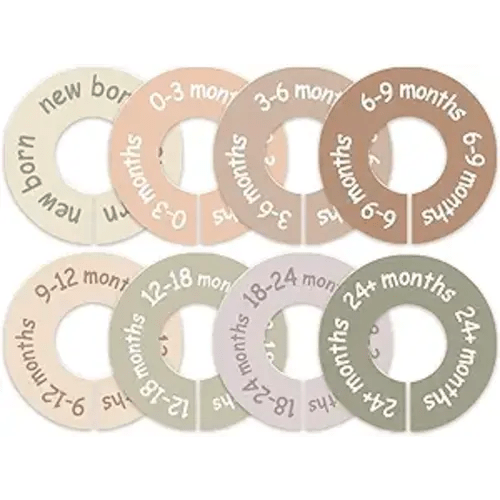 Baby Closet Dividers for Clothes – Earth Tone Round Baby Clothes Dividers for Closet Rod, Nursery Closet Organizer & Decor, Clear Labels for Easy Sorting, Fits Most Rods