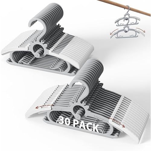 Kids Hangers 30PCS, 11"-14" Extendable and Stackable Baby Hangers, 45g Ultra-Thick Space Saving Non-Slip Plastic Hanger for Infant, Toddler and Nursery Closet, Gray