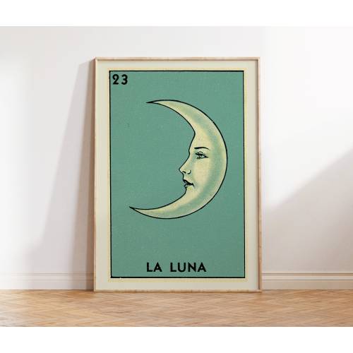 La Luna Printable Mexican Lottery Print Vintage Moon Whismical Art Mexico Wall Art, MX-54