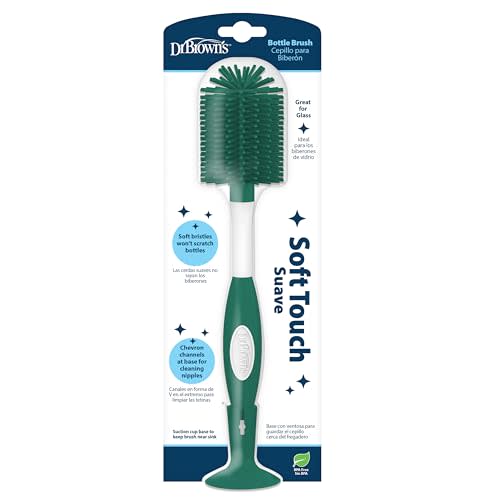 Dr. Brown's Soft Touch No Scratch Baby Bottle Cleaning Brush, Nipple Cleaner & Suction Cup Base for Easy Storage, BPA-Free, Green (Pack of 1)
