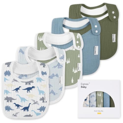 Muslin Baby Bibs for Drooling and Teething,Bibs for Boys Girls | Soft Cotton,Extra Absorbent,Easy Adjustable Side Snap,Shrink‑resistant & fade‑proof