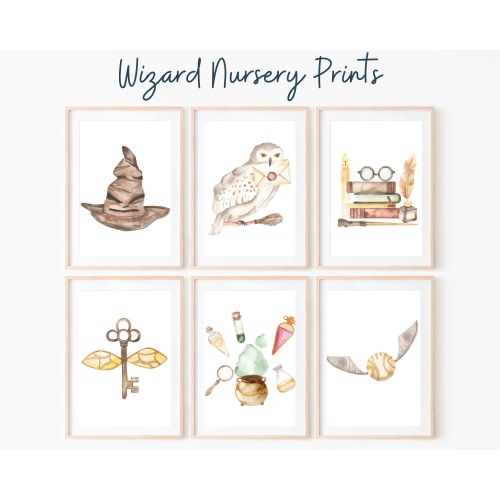 Magical Wizard Nursery Art Prints Set of 6, Wizarding Nursery Decor digital download
