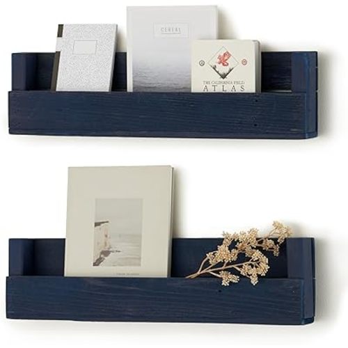 28-Inch Nursery Bookshelves, Solid Wood, Navy Blue Finish, 2-Pack