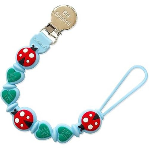 BIGSPINACH Silicone Pacifier Clips for Boys & Girls – Personalized Pacifier Holder;Neutral & Cute Pacifier Clips for Babies;Teething, Soothies – BPA-Free, Durable & Soft (Blue)