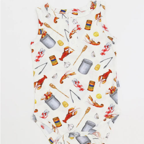 Crawfish Boil Bamboo Henley Onesie with Snaps