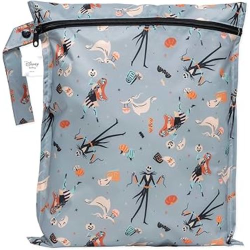 Bumkins Disney Waterproof Wet Bag for Baby, Travel, Swim Suit, Cloth Diapers, Pump Parts, Pool, Beach, Gym Clothes, Toiletry, Hook to Stroller, Daycare, Zip Reusable Wetdry, Nightmare Before Christmas
